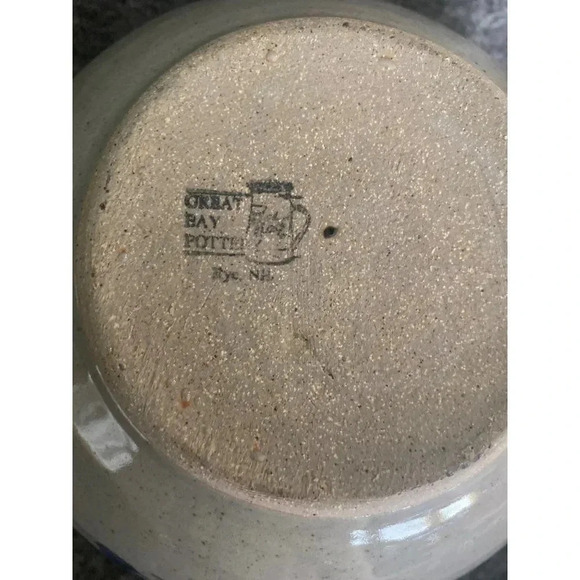 𝅺Great Bay Pottery N Hampton Glazed Clay Round Bowl Gray Green Blue 5"H x 8"D - Picture 4 of 12